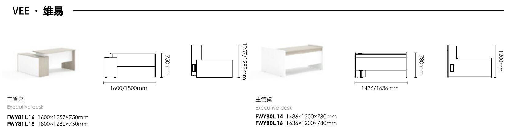 维易系列板式主管领导办公桌尺寸图